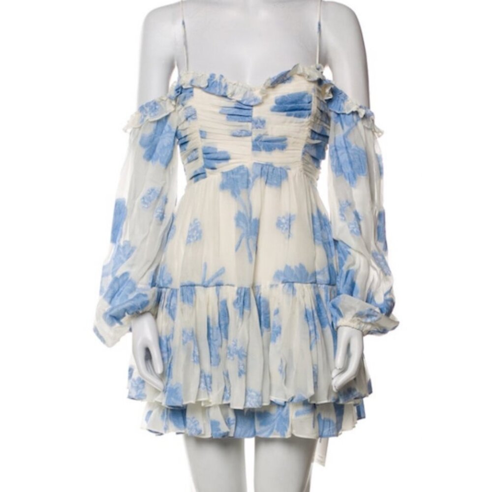 Love Shack Fancy Zennia Off-Shoulder Silk Mini Dress Size Medium
